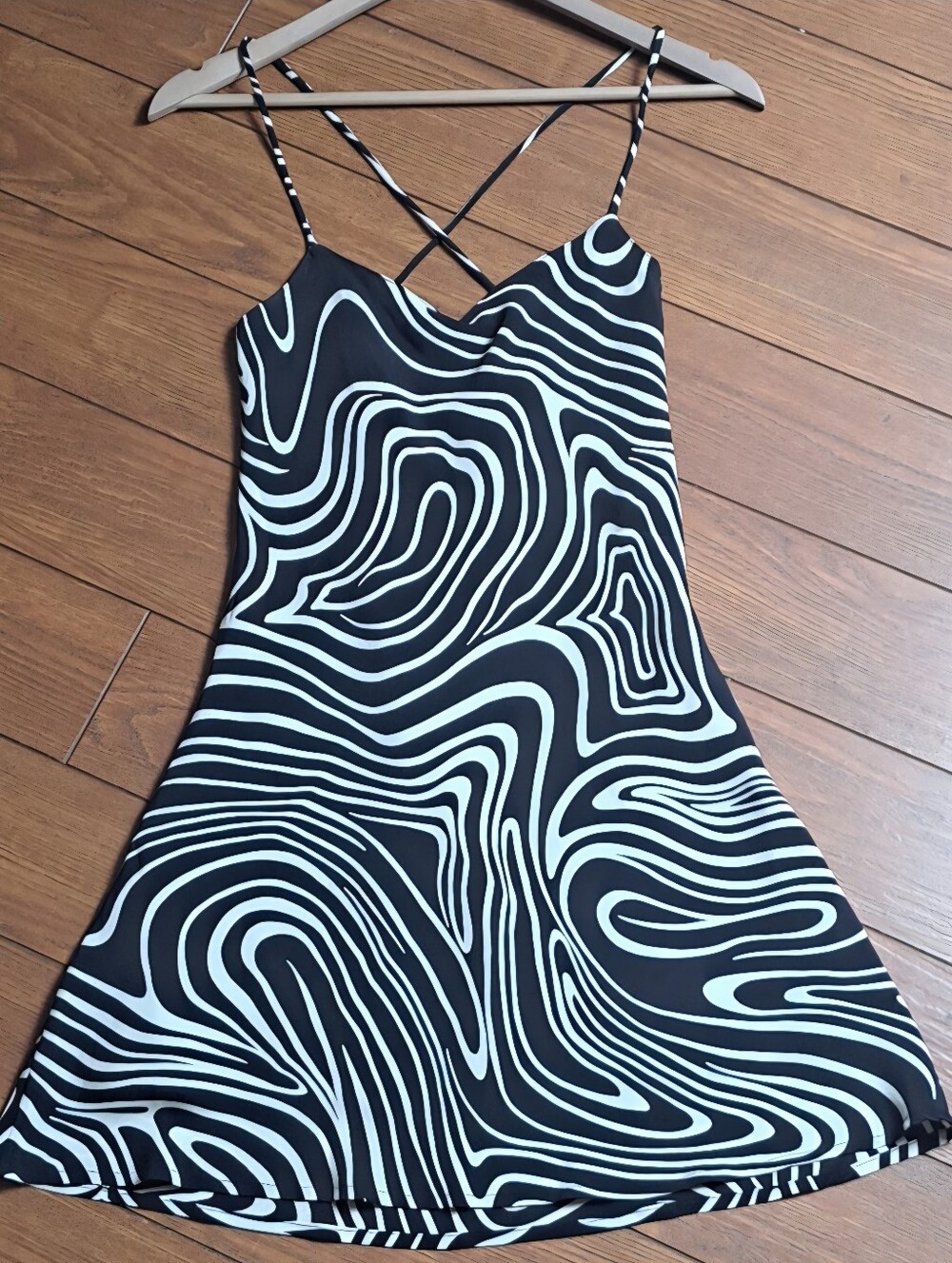 Vintage Y2K Bebe Moda Psychedelic Swirl Strappy Mini Dress S